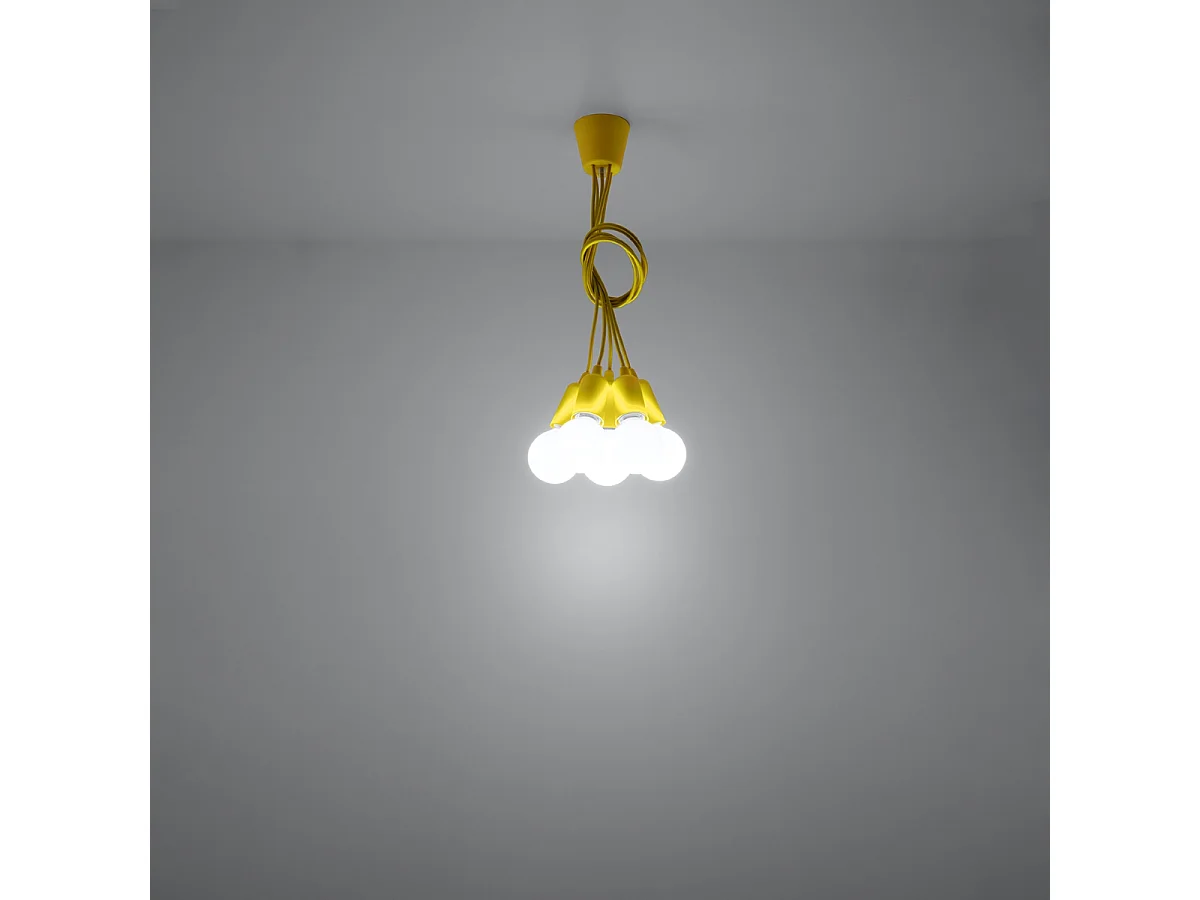 Lampes suspendues Astis moderne en PVC - 5 sources lumineuses 3000K - L.25 x H.90 cm - jaune