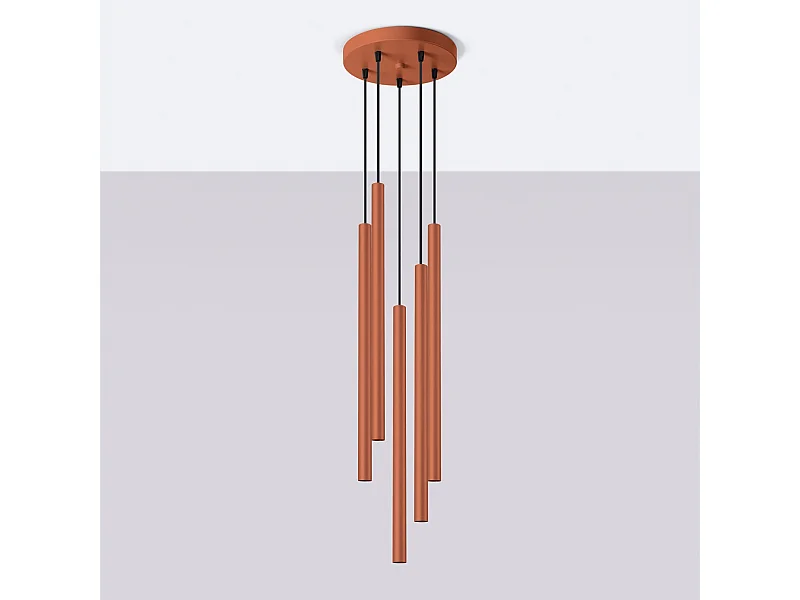 Lampada a sospensione Brill moderno di acciaio - 5 sorgenti luminose 4000K - L.25 x A.104 cm - ocra rossa