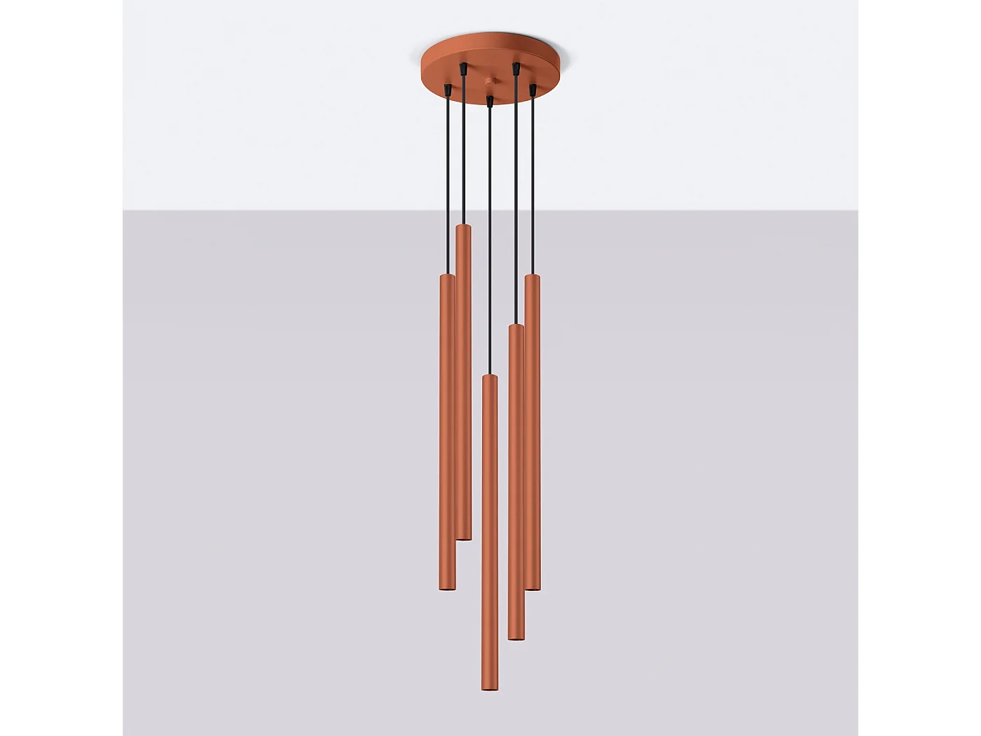 Lampada a sospensione Brill moderno di acciaio - 5 sorgenti luminose 4000K - L.25 x A.104 cm - ocra rossa