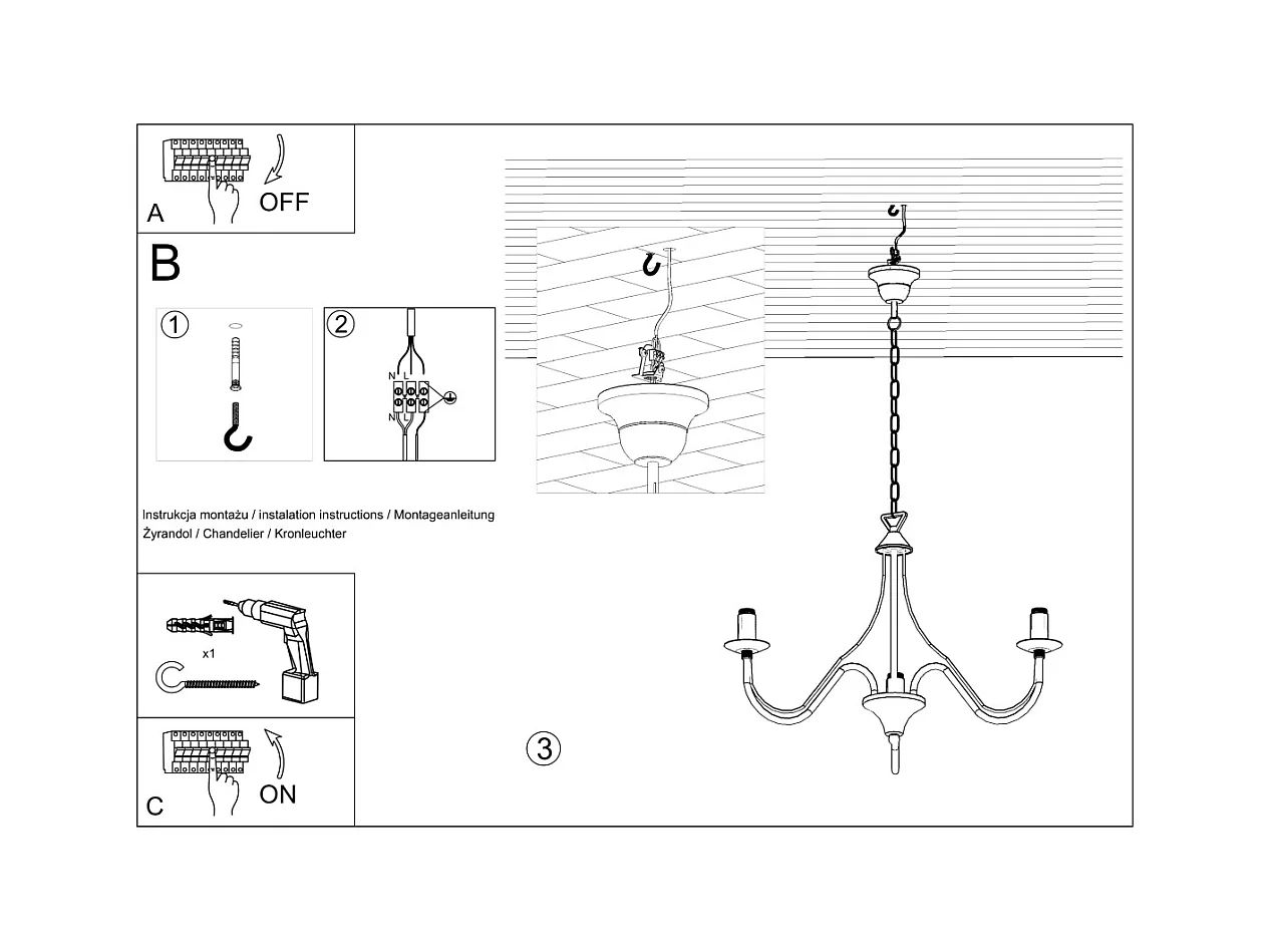 Lustres Vivow moderne en acier - 3 sources lumineuses 4000K - L.60 x H.80 cm - blanc