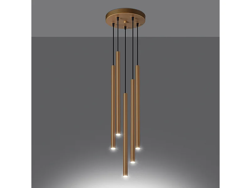 Lampes suspendues Brill moderne en acier - 5 sources lumineuses 3000K - L.25 x H.110 cm - doré
