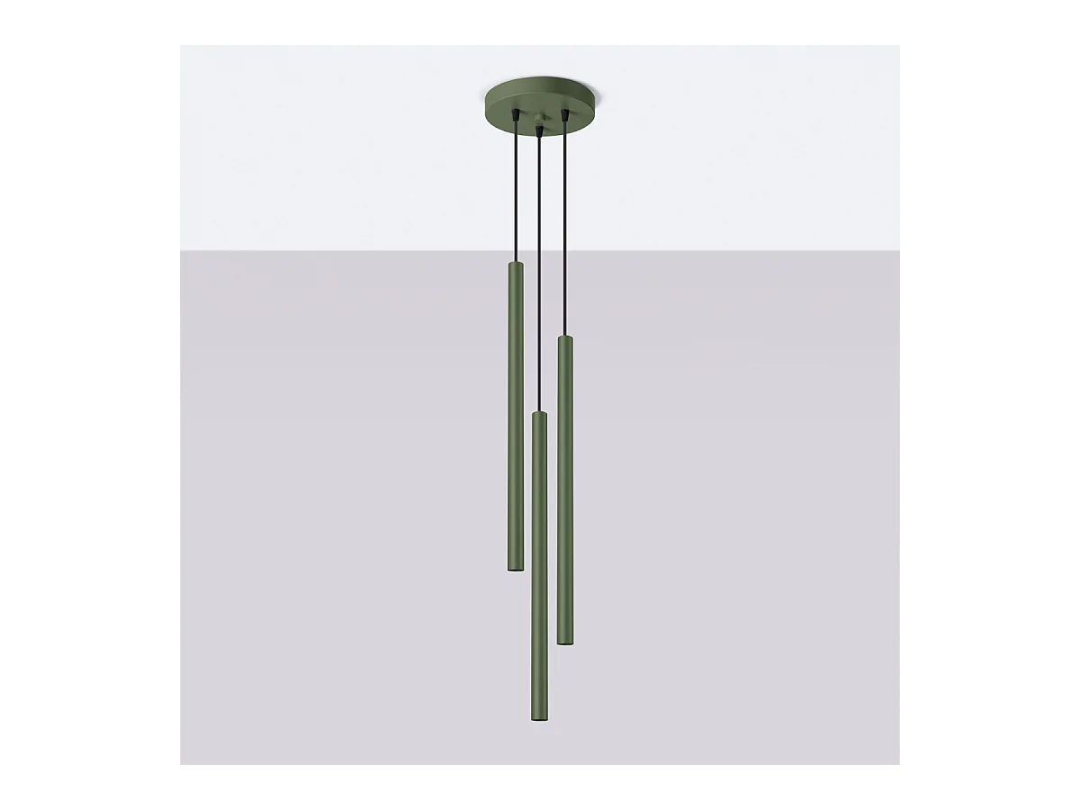 Lampada a sospensione Brill moderno di acciaio - 3 sorgenti luminose 3000K - L.19,5 x A.104 cm - verde oliva