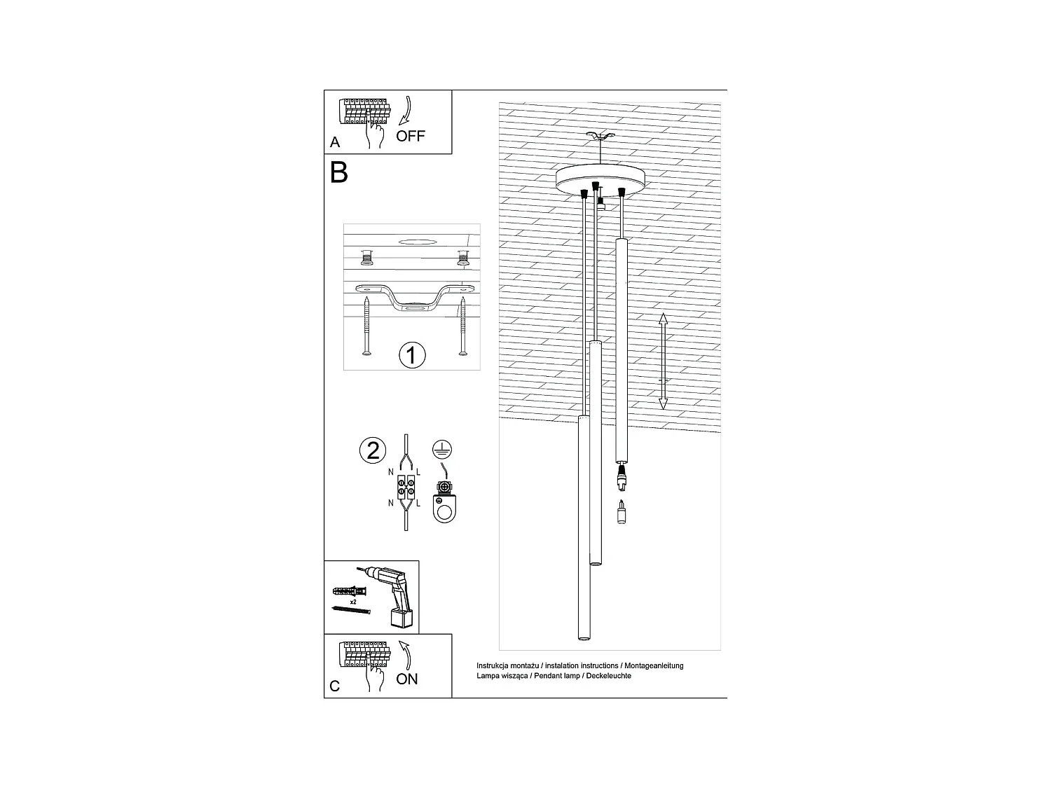Lampada a sospensione Brill moderno di acciaio - 3 sorgenti luminose 3000K - L.19,5 x A.104 cm - verde oliva