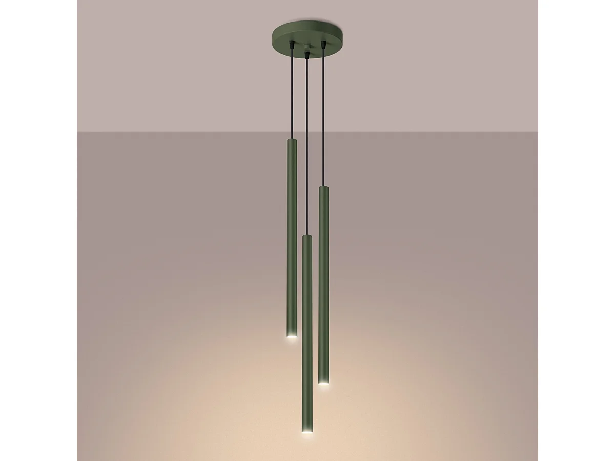 Lampe à suspension Brill moderne en acier - 3 sources lumineuses 3000K - L.19,5 x H.104 cm - vert olive