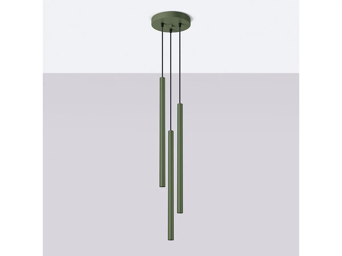 Lampe à suspension Brill moderne en acier - 3 sources lumineuses 3000K - L.19,5 x H.104 cm - vert olive