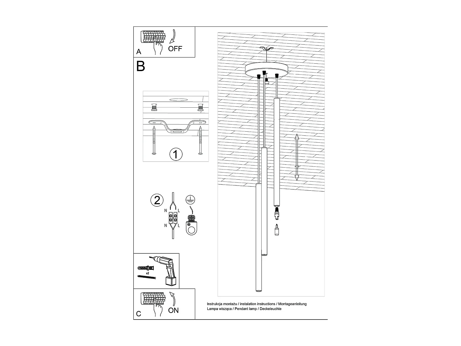 Lampe à suspension Brill moderne en acier - 3 sources lumineuses 3000K - L.19,5 x H.104 cm - vert olive