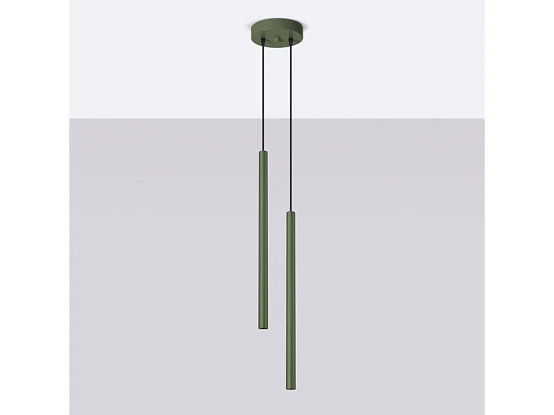 Lampada a sospensione Brill moderno di acciaio - 2 sorgenti luminose 4000K - L.15 x A.104 cm - verde oliva