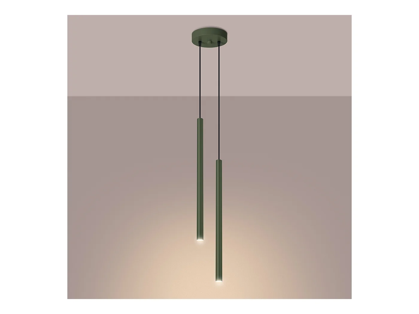 Lampada a sospensione Brill moderno di acciaio - 2 sorgenti luminose 4000K - L.15 x A.104 cm - verde oliva