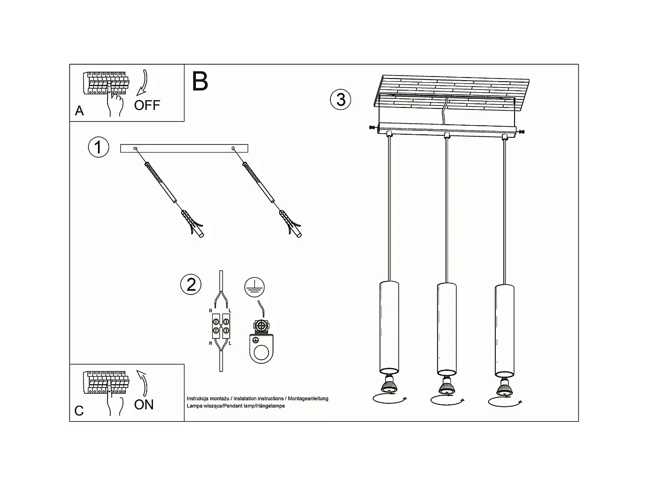 Lampes suspendues Toris moderne en acier - 3 sources lumineuses 3000K - L.45 x H.90 cm - blanc