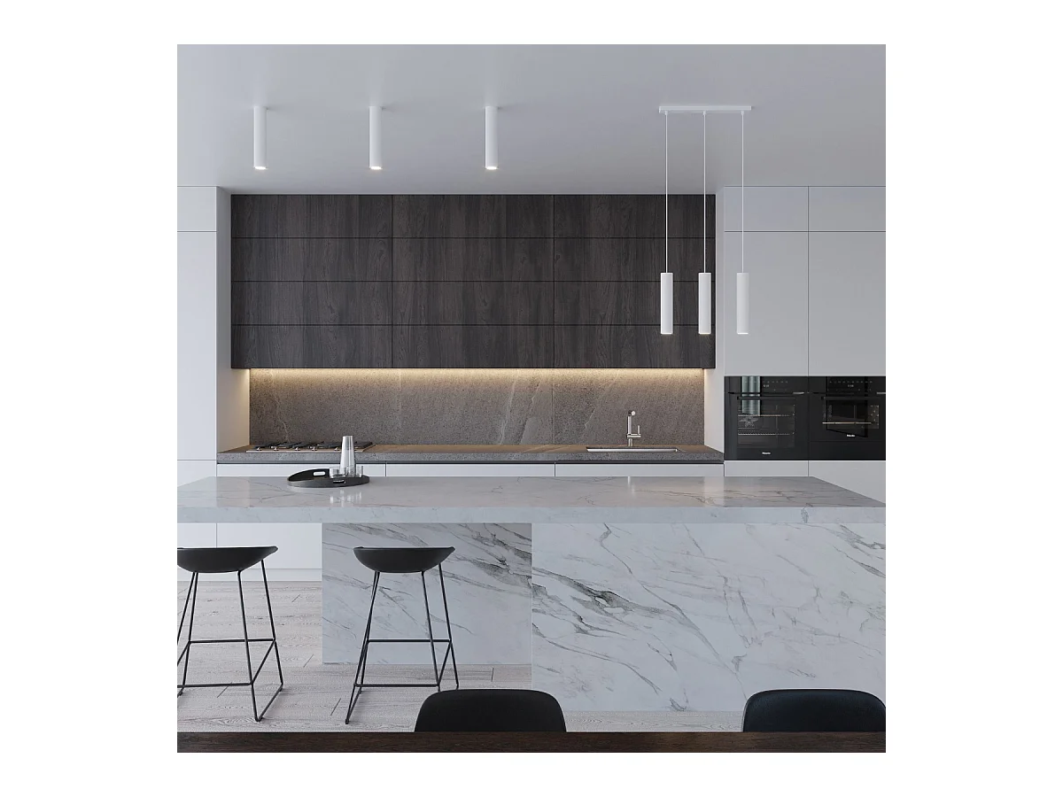 Lampes suspendues Toris moderne en acier - 3 sources lumineuses 3000K - L.45 x H.90 cm - blanc