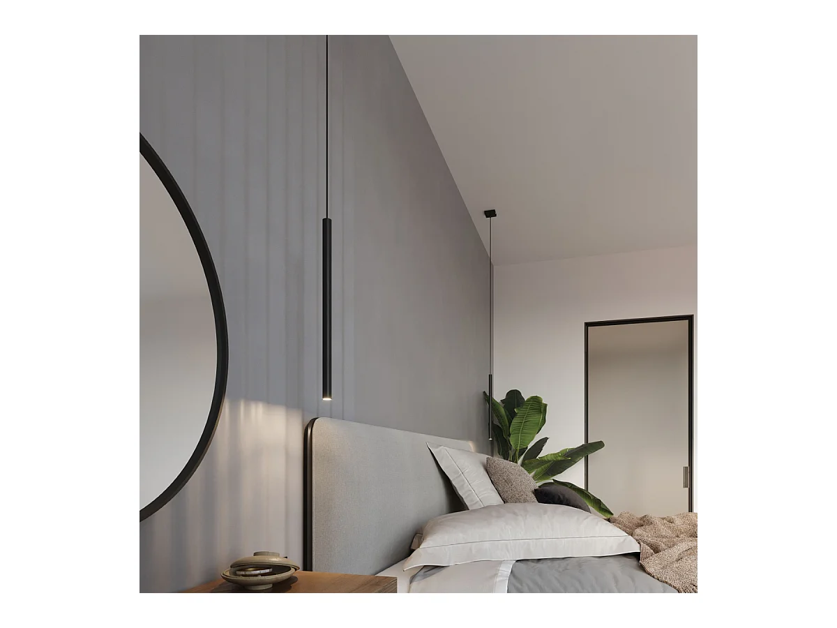 Lampy wiszące nowoczesny Brill, stal - 1 źródło światła 3000K - L.8 x H.100 cm - czarny