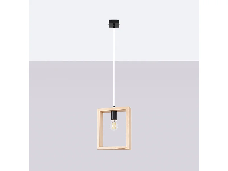 Lampy wiszące skandynawski Zodiara, stal/drewno - 1 źródło światła 4000K - L.24 x H.133 cm - naturalne drewno