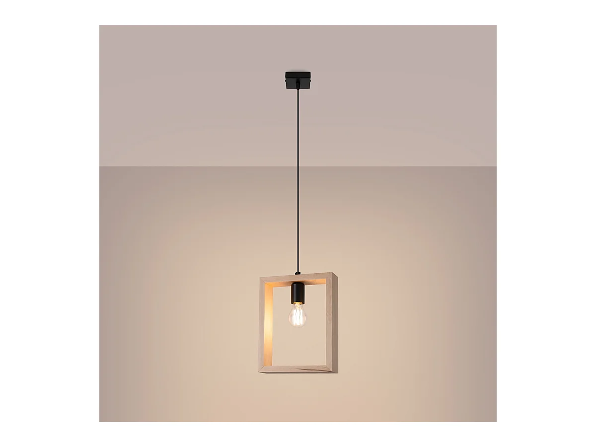 Lampy wiszące skandynawski Zodiara, stal/drewno - 1 źródło światła 4000K - L.24 x H.133 cm - naturalne drewno