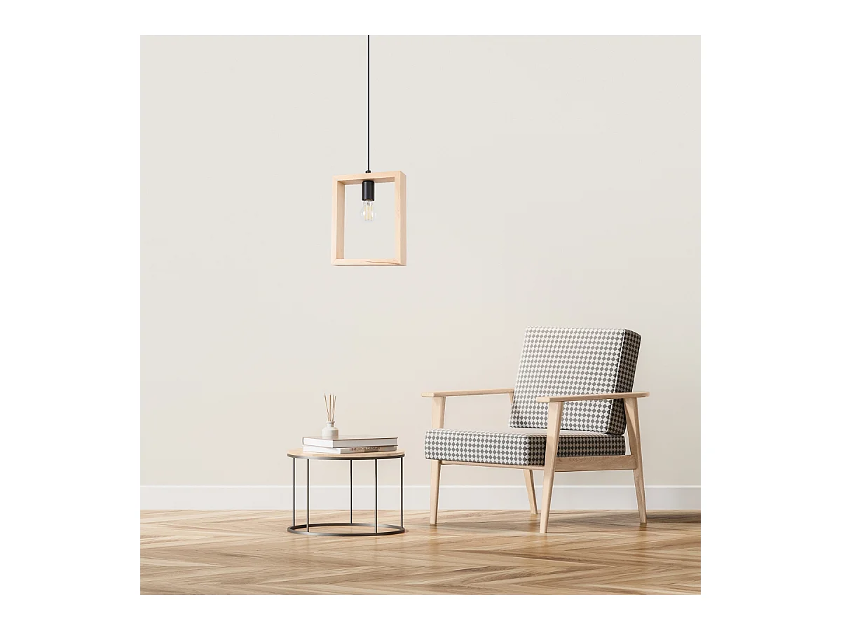 Lampy wiszące skandynawski Zodiara, stal/drewno - 1 źródło światła 4000K - L.24 x H.133 cm - naturalne drewno