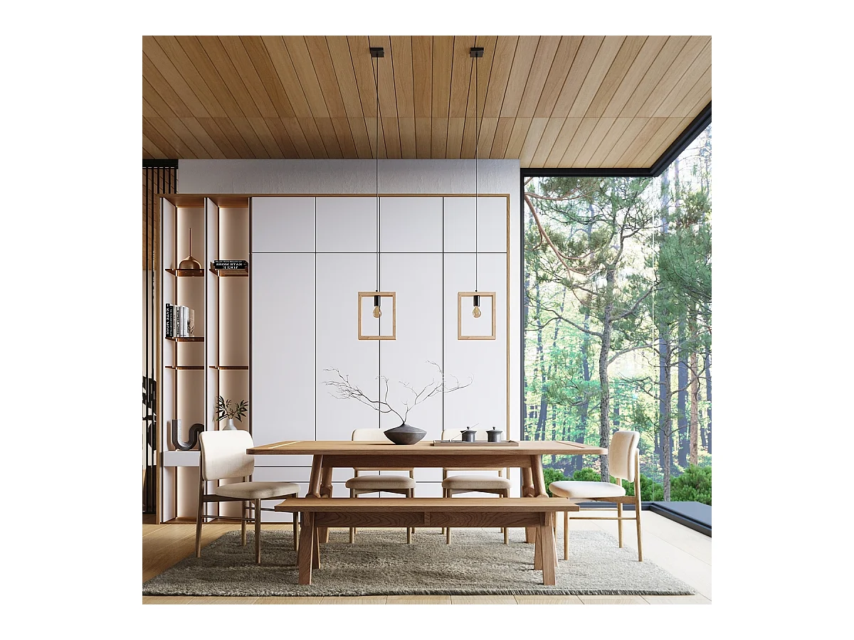 Lampy wiszące skandynawski Zodiara, stal/drewno - 1 źródło światła 4000K - L.24 x H.133 cm - naturalne drewno