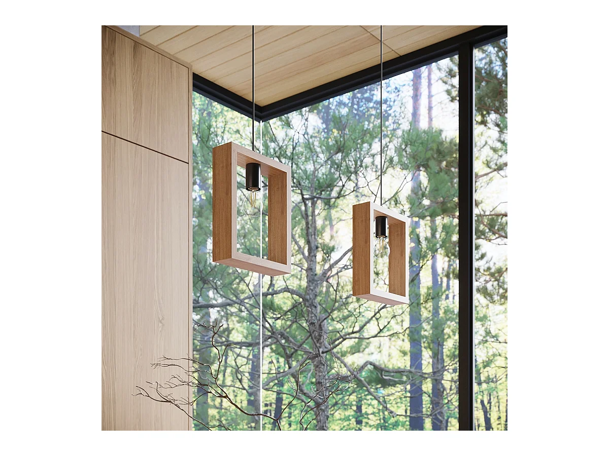 Lampy wiszące skandynawski Zodiara, stal/drewno - 1 źródło światła 4000K - L.24 x H.133 cm - naturalne drewno