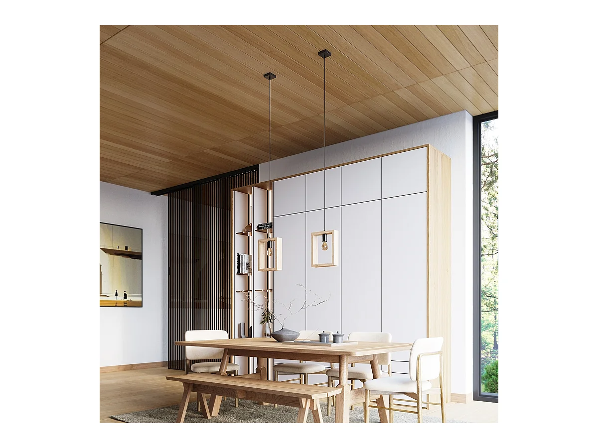 Lampy wiszące skandynawski Zodiara, stal/drewno - 1 źródło światła 4000K - L.24 x H.133 cm - naturalne drewno