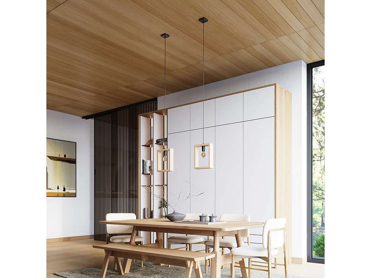 Lampes suspendues Zodiara scandinave en acier/bois - 1 sources lumineuses 4000K - L.24 x H.133 cm - bois naturel