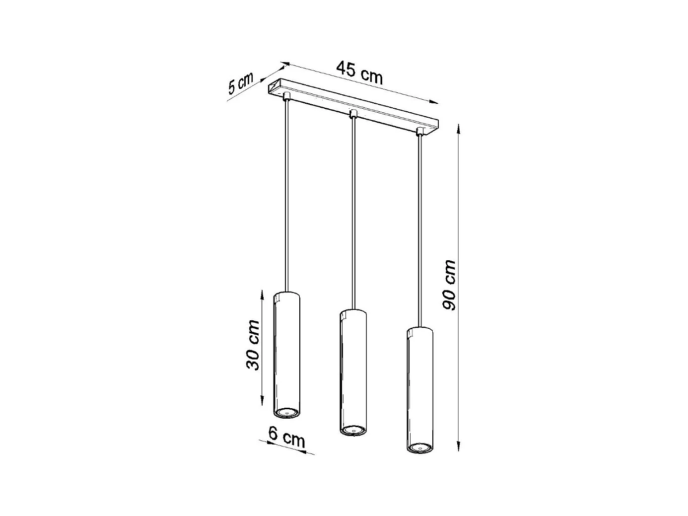 Hanglampen Toris modern van  - 3 lichtbronnen 4000K - L.45 x H.90 cm - zwart