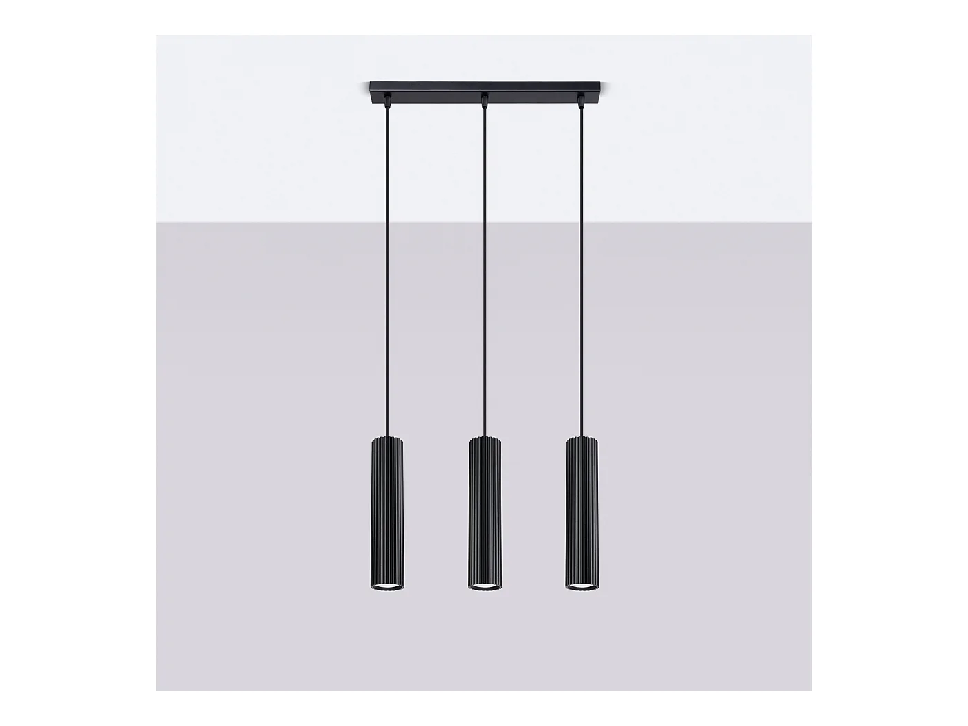 Hanglamp Gloow minimalistisch van  - 3 lichtbronnen 3000K - L.45 x H.98 cm - zwart