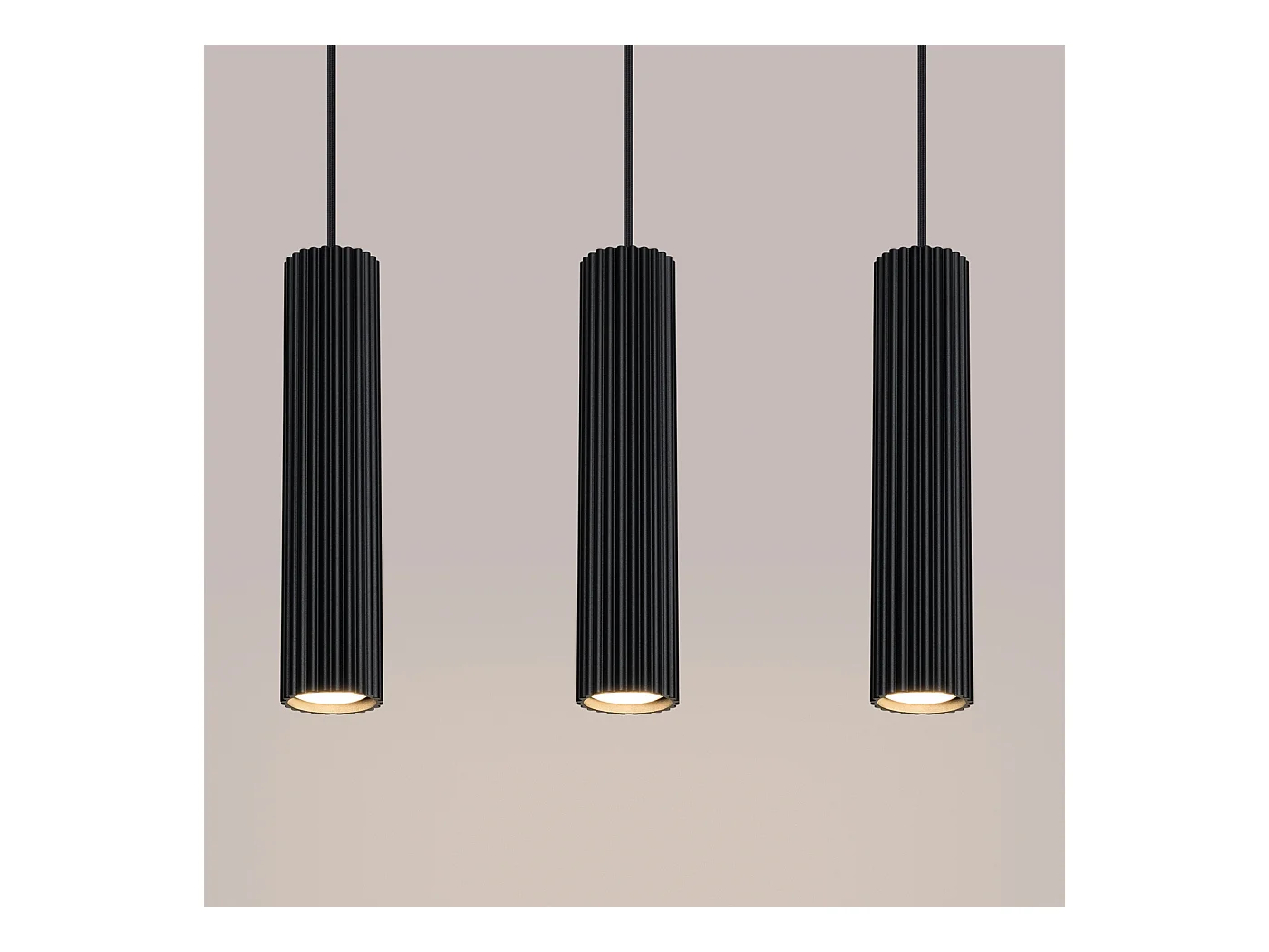 Hanglamp Gloow minimalistisch van  - 3 lichtbronnen 3000K - L.45 x H.98 cm - zwart