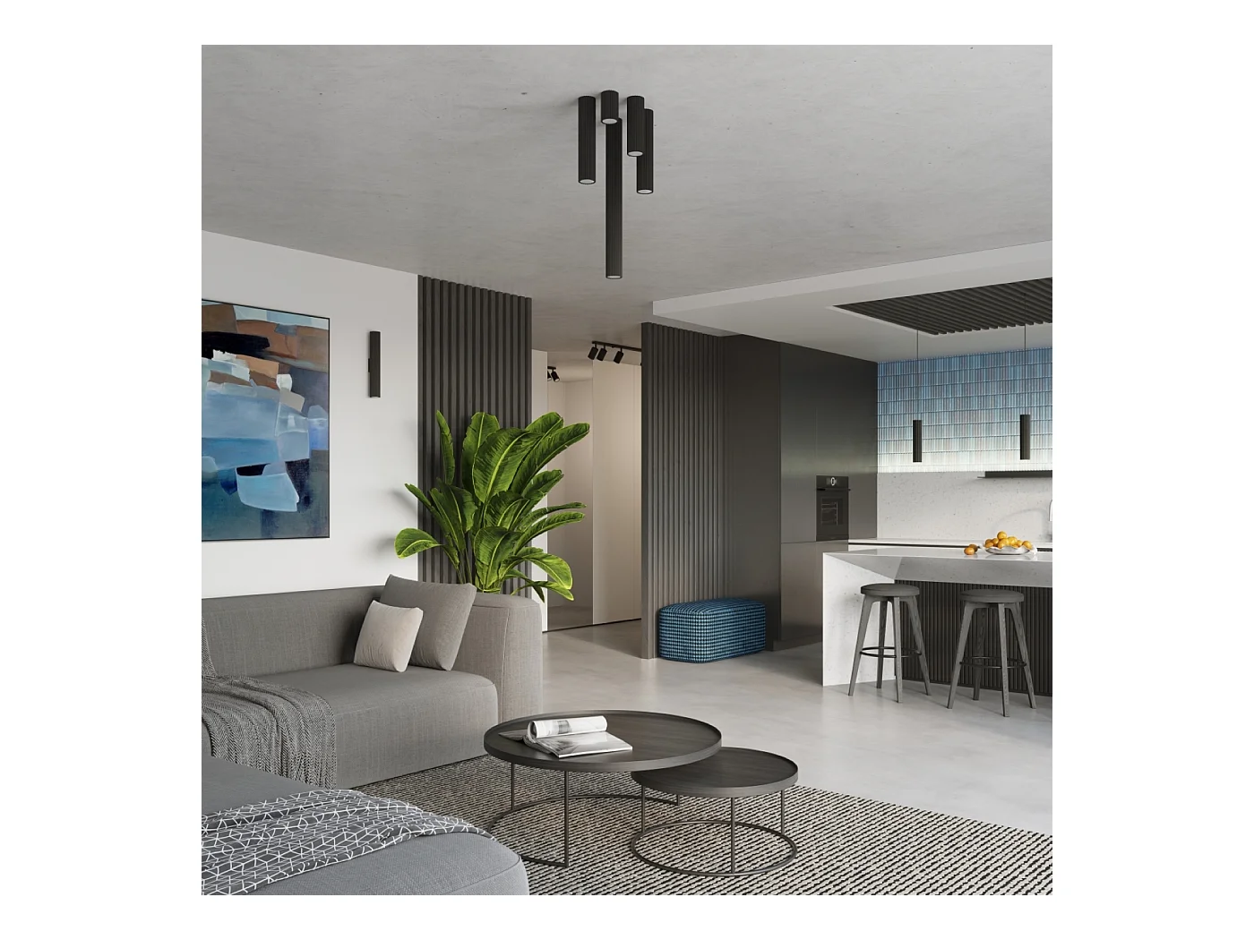 Hanglamp Gloow minimalistisch van  - 3 lichtbronnen 3000K - L.45 x H.98 cm - zwart