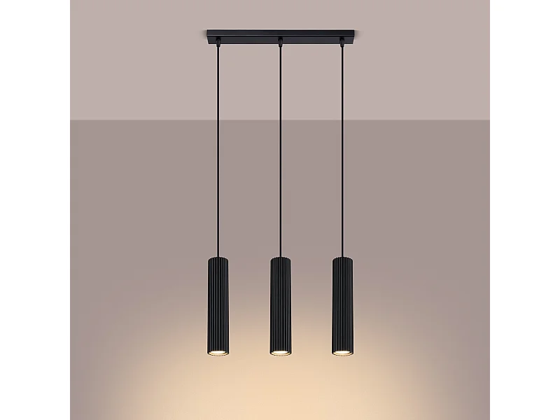 Lampe à suspension Gloow minimaliste en aluminium - 3 sources lumineuses 3000K - L.45 x H.98 cm - noir