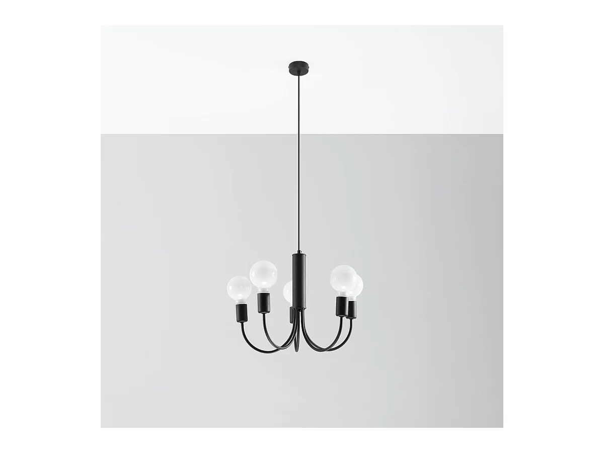 Lustres Minimo moderno, aço - 5 fontes de luz 3000K - L.45 x H.100 cm - preto