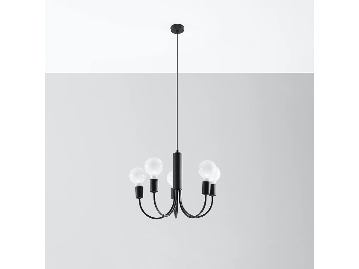 Lustres Minimo moderne en acier - 5 sources lumineuses 3000K - L.45 x H.100 cm - noir