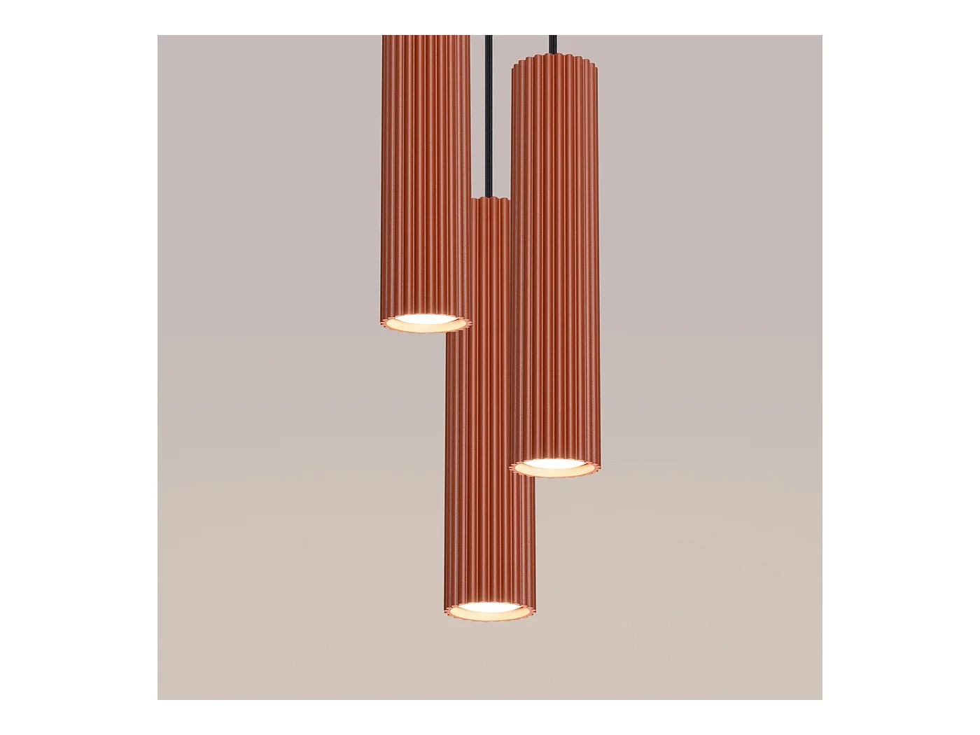 Hanglamp Gloow minimalistisch van  - 3 lichtbronnen 4000K - L.19,5 x H.108 cm - rode oker