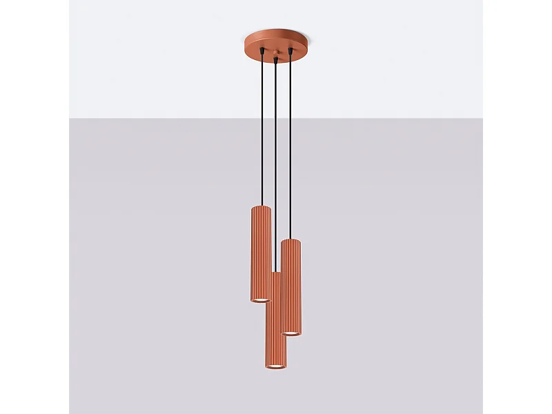 Lampa wisząca minimalistyczny Gloow, aluminium - 3 źródło światła 4000K - L.19.5 x H.108 cm - ochra czerwona