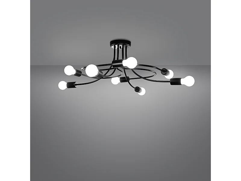 Lampadari Varilex industriale di acciaio - 8 sorgenti luminose 3000K - L.58 x A.28 cm - nero