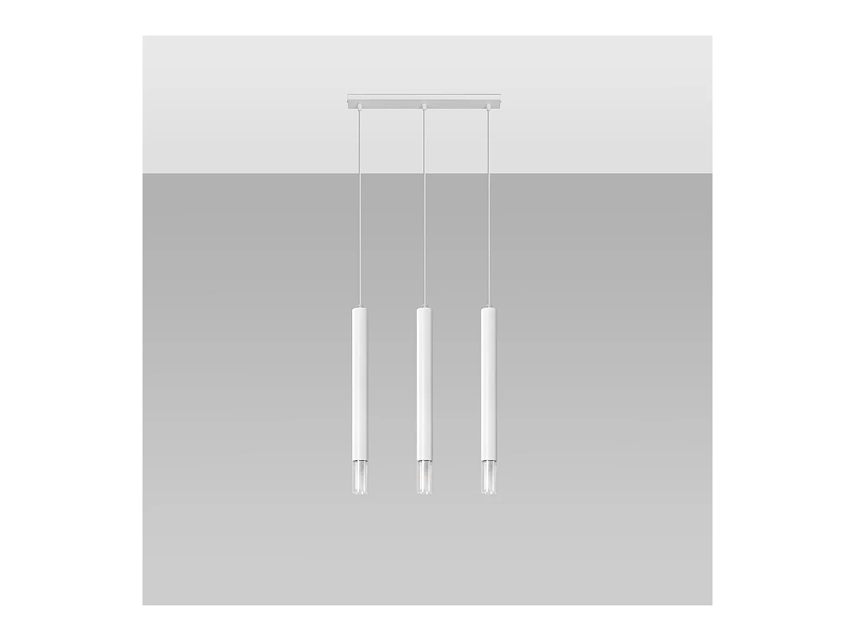 Lampes suspendues Eclim moderne en acier/verre - 3 sources lumineuses 3000K - L.45 x H.120 cm - blanc