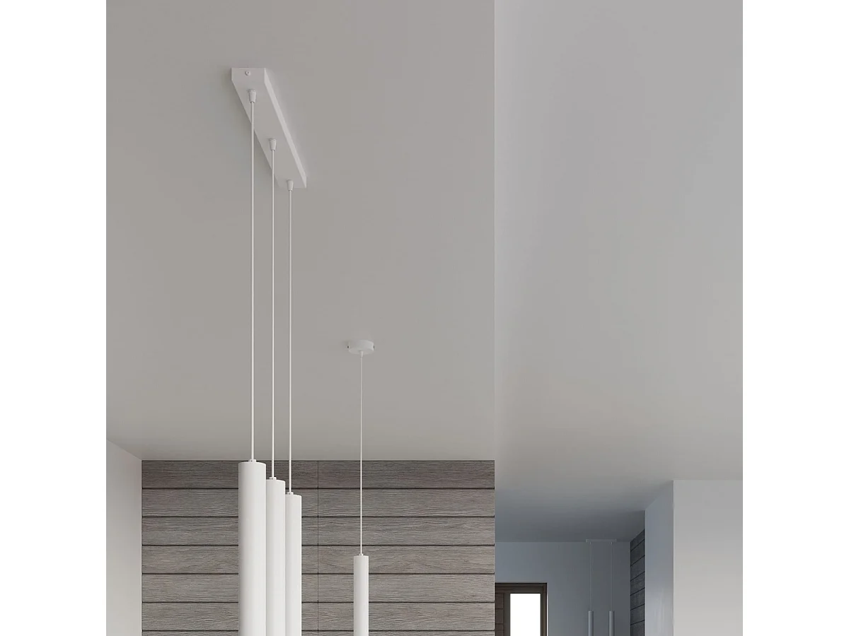 Lampes suspendues Eclim moderne en acier/verre - 3 sources lumineuses 3000K - L.45 x H.120 cm - blanc