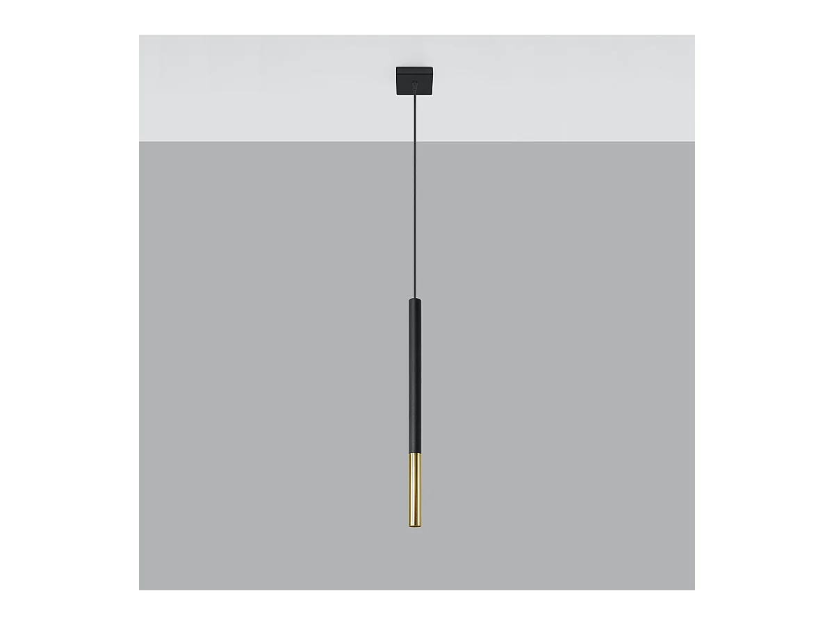 Lampy wiszące nowoczesny Flar, stal - 1 źródło światła 3000K - L.8 x H.100 cm - czarny/złoty