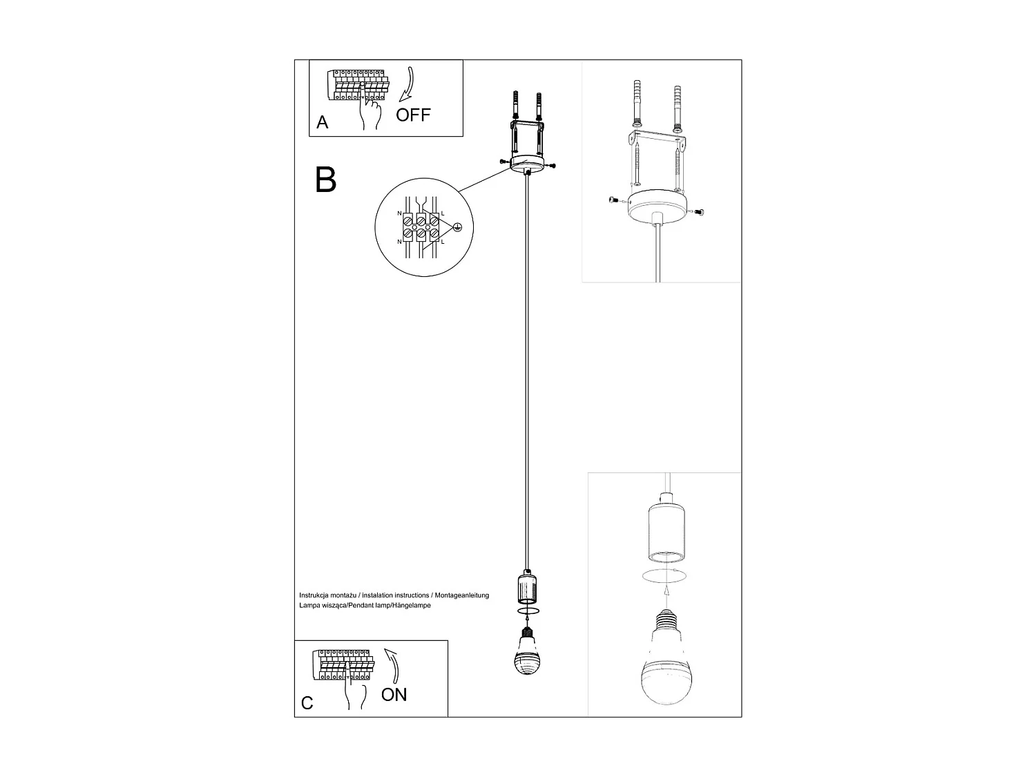 Lampes suspendues Speis moderne en tissu/acier - 1 sources lumineuses 4000K - L.8 x H.106 cm - noir