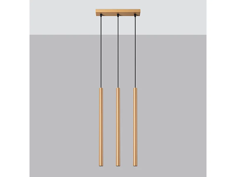 Lampes suspendues Brill moderne en acier - 3 sources lumineuses 4000K - L.30 x H.115 cm - doré