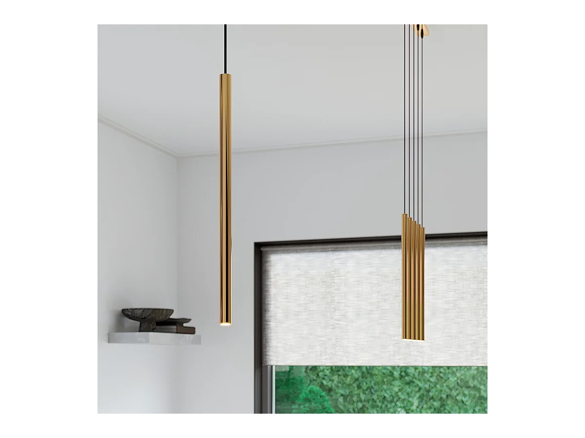 Lampy wiszące nowoczesny Brill, stal - 3 źródło światła 4000K - L.30 x H.115 cm - złoty