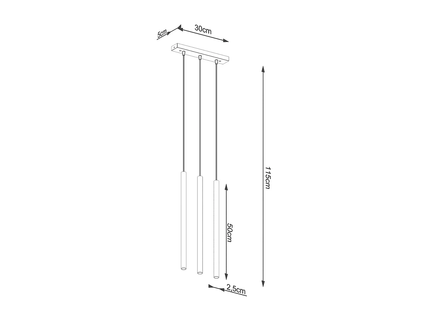 Lampes suspendues Brill moderne en acier - 3 sources lumineuses 4000K - L.30 x H.115 cm - doré