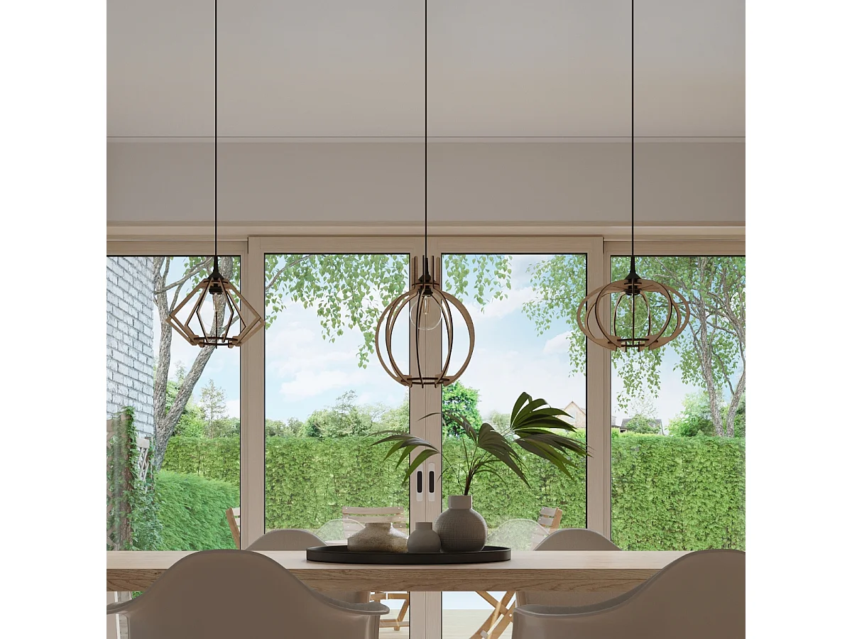 Lampes suspendues Citrubloom scandinave en bois - 1 sources lumineuses 3000K - L.27,5 x H.90 cm - bois naturel