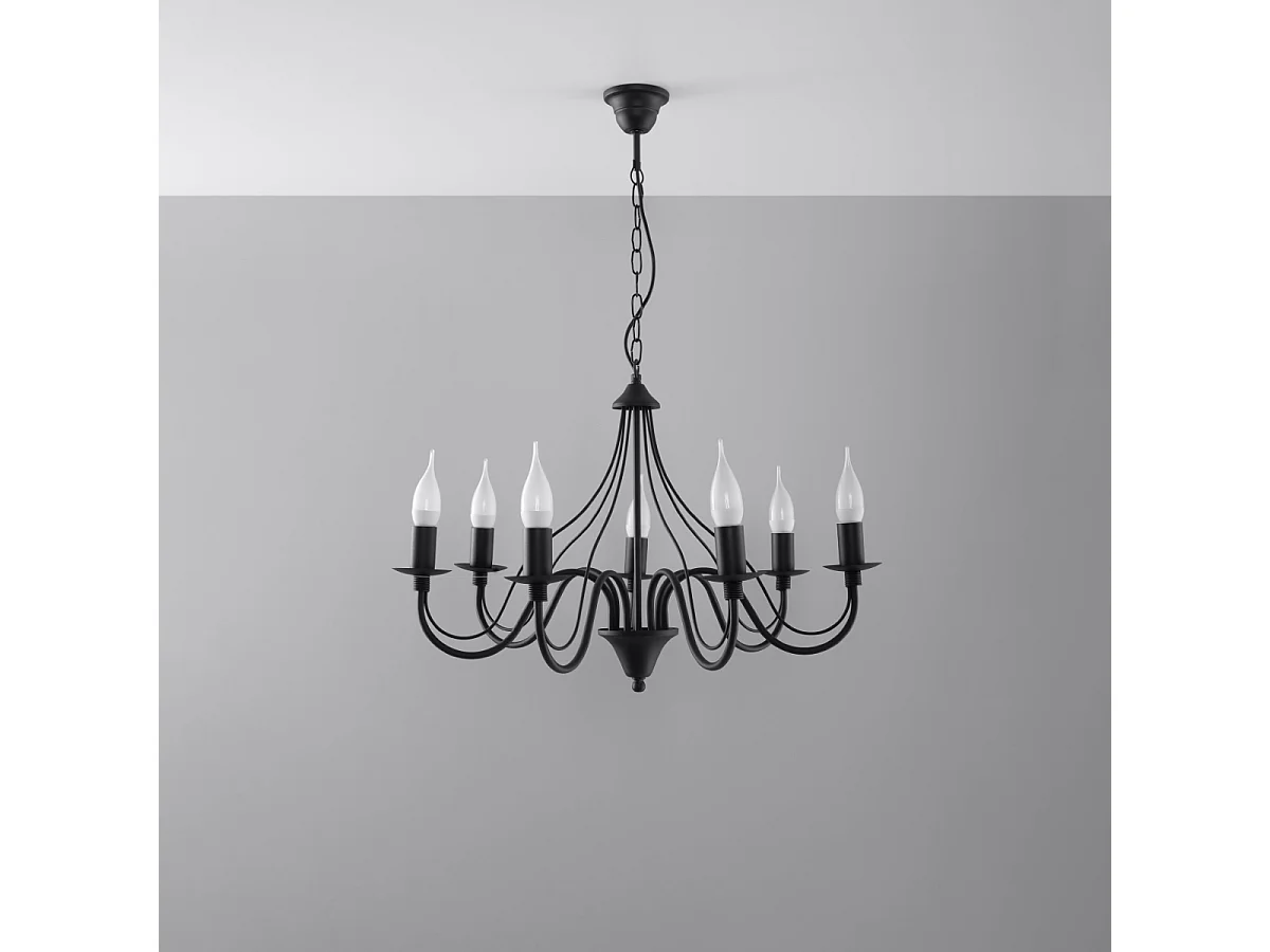 Lustres Vivow moderno, aço - 7 fontes de luz 4000K - L.60 x H.80 cm - preto