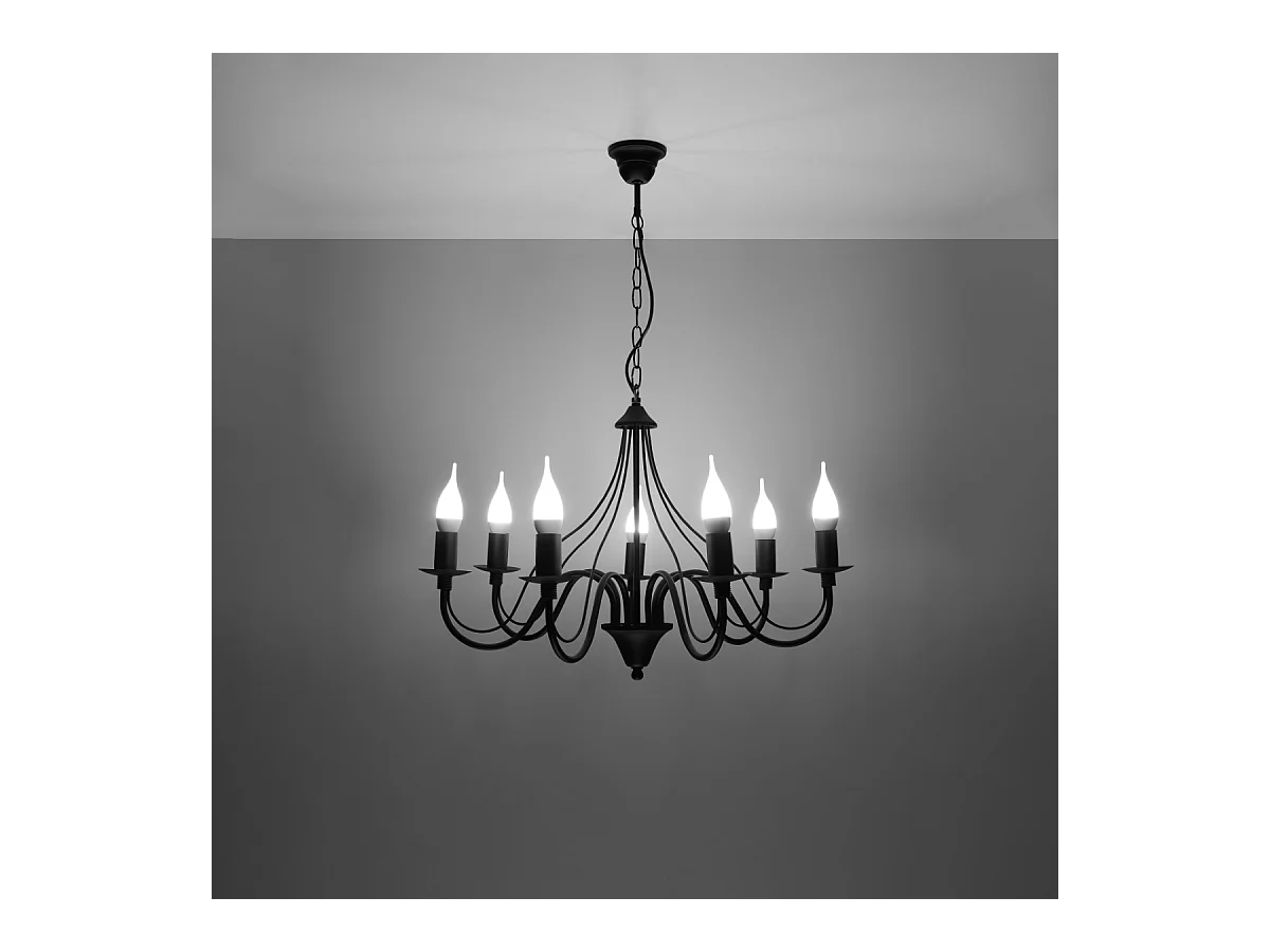 Lustres Vivow moderno, aço - 7 fontes de luz 4000K - L.60 x H.80 cm - preto