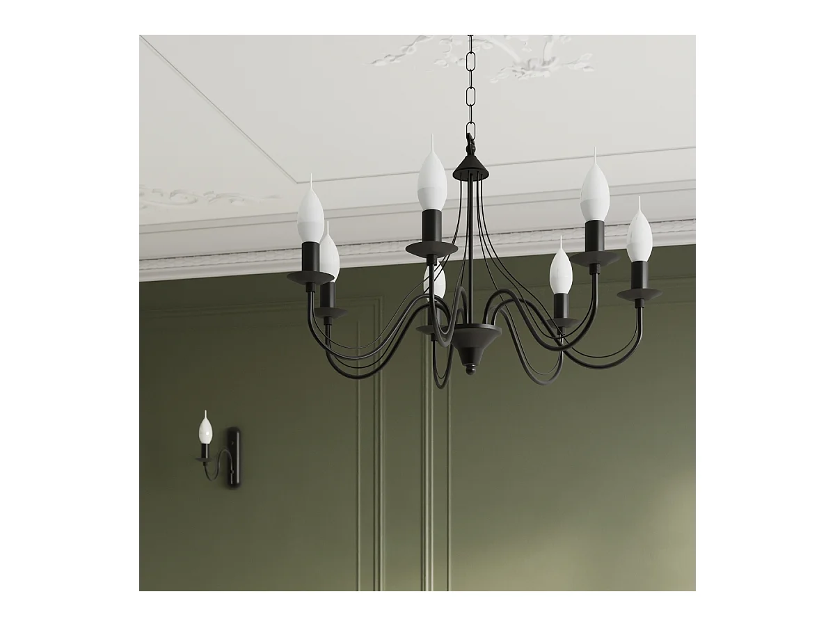 Lustres Vivow moderno, aço - 7 fontes de luz 4000K - L.60 x H.80 cm - preto