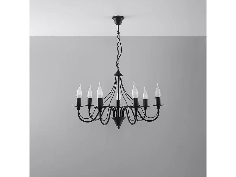 Lustres Vivow moderne en acier - 7 sources lumineuses 4000K - L.60 x H.80 cm - noir