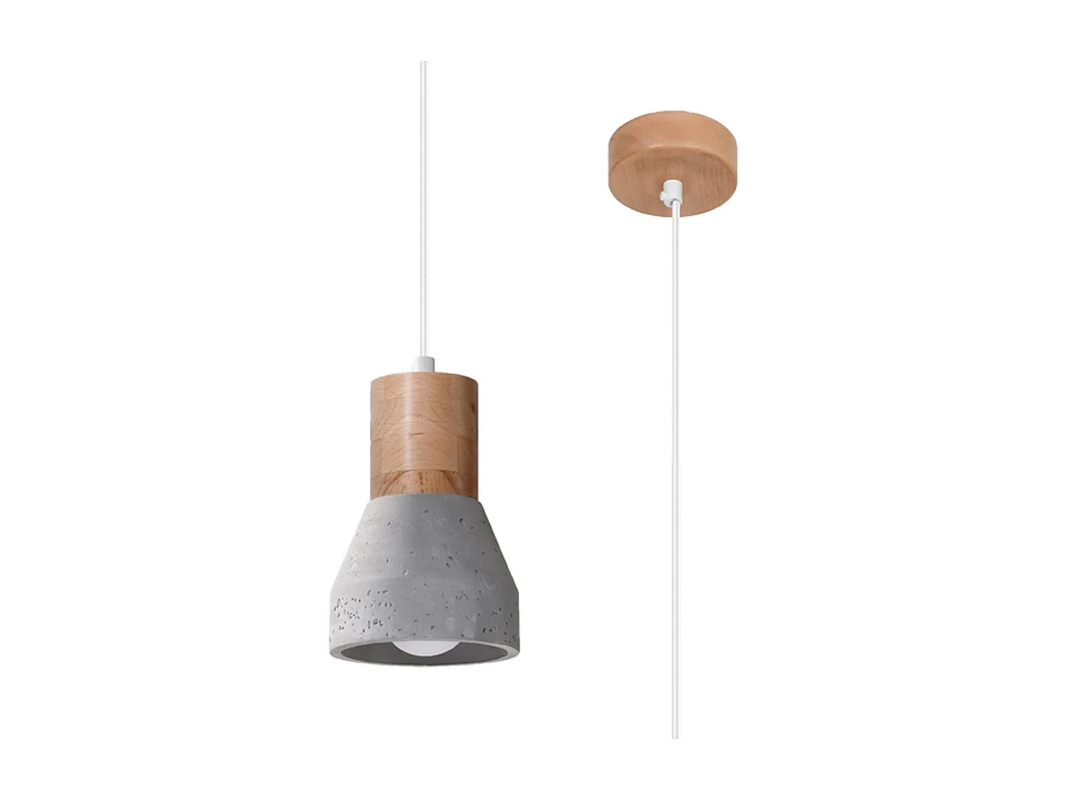 Lampes suspendues Polaric moderne en béton - 1 sources lumineuses 3000K - L.10 x H.120 cm - gris/bois naturel