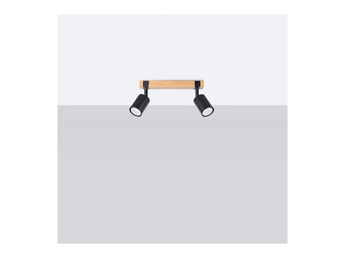 Plafony skandynawski Zynelix, stal/naturalne drewno - 2 źródło światła 3000K - L.38 x H.17.2 cm - czarny/naturalne drewno