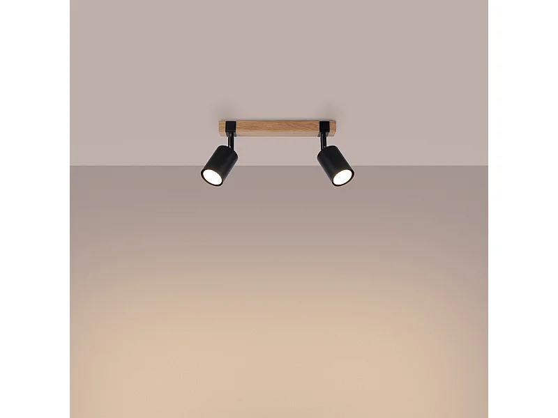 Plafondlampen Zynelix Scandinavisch van  - 2 lichtbronnen 3000K - L.38 x H.17,2 cm - zwart/natuurlijk hout