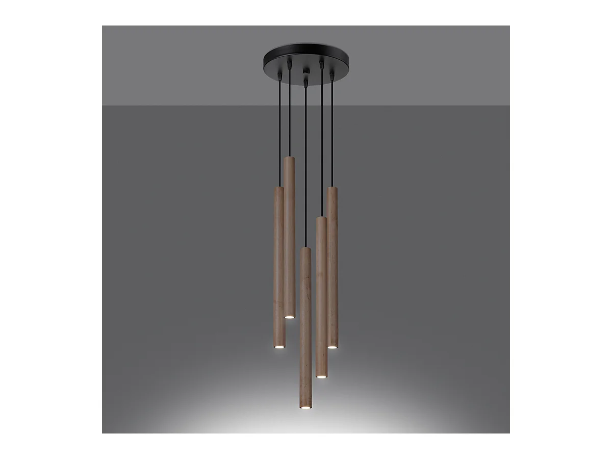 Lampes suspendues Brill moderne en acier/bois - 5 sources lumineuses 4000K - L.25 x H.110 cm - bois