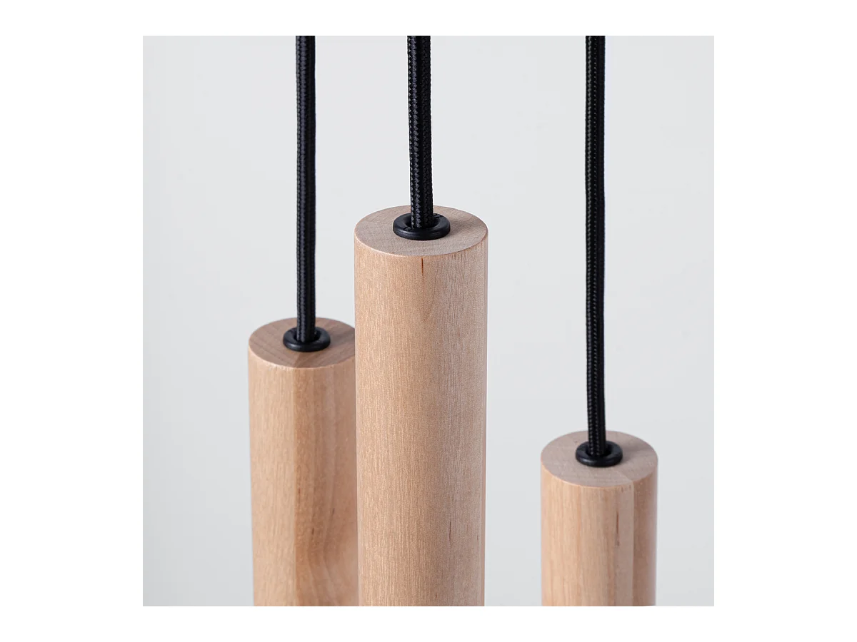 Lampes suspendues Brill moderne en acier/bois - 5 sources lumineuses 4000K - L.25 x H.110 cm - bois