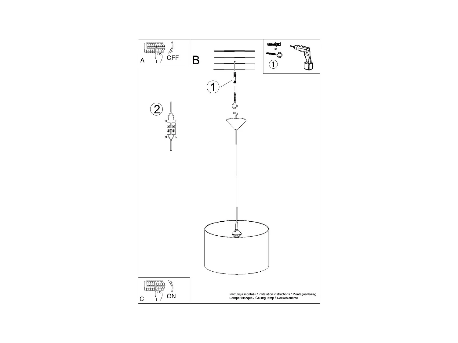 Lampes suspendues Calcio b moderne en PVC - 1 sources lumineuses 4000K - L.40 x H.82 cm - blanc noir